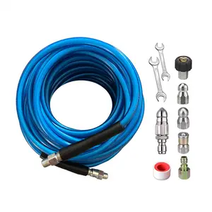 100FT Sewer Jetter Kit for Pressure Washer 5800PSI Drain Cleaner Hose 1/4 Inch NPT Sewer Jetting Drain Jetter Hose Nozzle