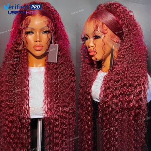 Màu Đỏ 99j Burgundy tóc giả, ren phía trước 13x6 burmese xoăn tóc tóc giả tóc con người HD ren tóc giả, 5x5 đóng cửa màu sâu sóng phía trước tóc giả - Product Image 1