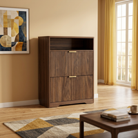 Meuble à chaussures en bois rainuré fin, étagère à chaussures avec tiroir rabattable et plateau supérieur ouvert, armoire de rangement pour chaussures d'entrée