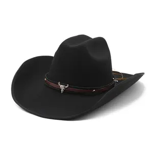 Wholesale Wide Brim Fedora Hats women men cow boy western cowboy hat with bull belt