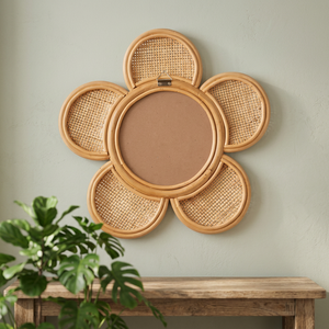 Bohemian <b>Flower</b> Shape Rattan Mirror Wood Frame <b>Wall</b> Decorative Home Hanging Mirror - Product Image 1