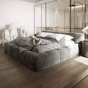 เตียงผ้าสไตล์มินิมอลจากอิตาลีดีไซน์หุ้มเบาะสี่เหลี่ยมสำหรับห้องนอนเตียงคู่ขนาดคิงไซส์ - Product Image 3