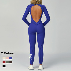 Tuta Sportiva Personalizzata Monopezzo Senza Schienale, Traspirante ad Asciugatura Rapida, con Linea 3D del Corpo, Scollo a V, in Nylon/Lycra per Palestra, Fitness e Yoga - Product Image 2