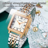 SANDA 1103 Jam Tangan Wanita Angka Retro Jam Tangan Kuarsa Tali Kulit Persegi Kecil Minimalis Jam Tangan Wanita Mewah Elegan