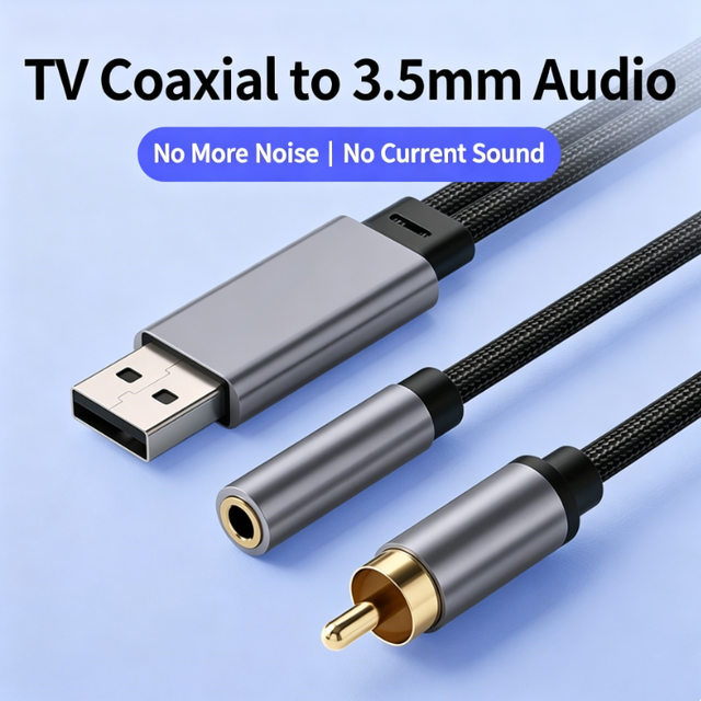 Digital to Analog Audio DAC Converter USB Powered RCA to 3.5mm Jack Adapter for Smart TV Box Speaker Aux Adapter Cable