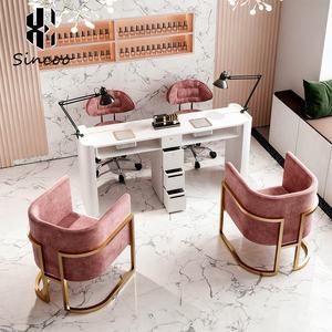 Mesa de Manicura de Alta Calidad para Salón, con Estructura Metálica de Lujo, Silla Individual, Doble o Triple, para Manicuristas - Product Image 4