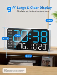 Large <b>LED</b> <b>Wall</b> <b>Clock</b> Temperature Humidity Monitor with Ambient Light Multi Function Digital <b>Clock</b> - Product Image 5