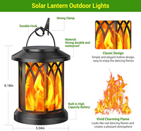 JIANGYU Lámparas Solares para Exteriores, Linterna con Llama Simulada, IP65 Impermeable, Control Inteligente de Luz, para Porche, Patio, Escalera