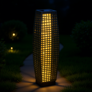 Lampe solaire de jardin grande taille, corps en bambou LED, IP65, éclairage extérieur, contrôle par capteur, autoportante, blanc chaud 2700K - Product Image 2