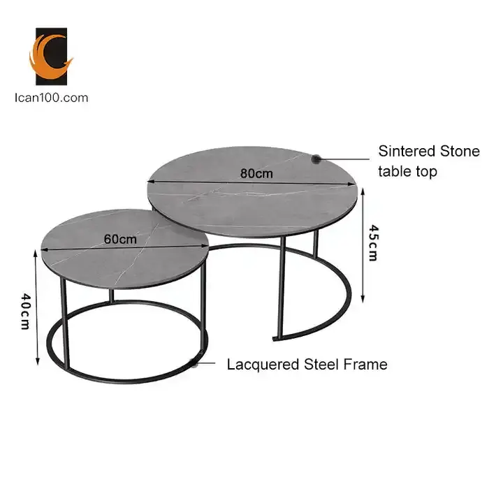 राउंड संगमरमर के शीर्ष कॉफी टेबल सेट 2 एंड टेबल साइड लिविंग रूम फर्नीचर राउंड कॉफी टेबल सेट
