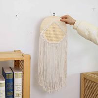 Solid Wood Rattan Woven Tassel Wall Hanging Decor Cotton Rope Woven Homestay Background Wall Decoration Tapestry