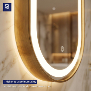 <span class=keywords><strong>Miroir</strong></span> <span class=keywords><strong>de</strong></span> <span class=keywords><strong>salle</strong></span> <span class=keywords><strong>de</strong></span> <span class=keywords><strong>bain</strong></span> ovale à LED avec cadre doré brossé, rétroéclairé, anti-buée, à intensité variable par toucher, pour projets hôteliers, CE IP44, vente en gros personnalisée - Product Image 3