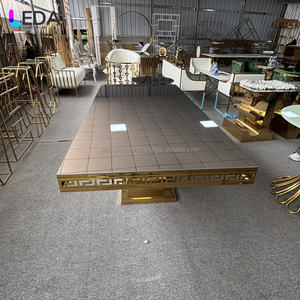 LEDA 2025 alta calidad rectángulo banquete boda único espejo familia Mesa oro Acero inoxidable marco Mesa - Product Image 6