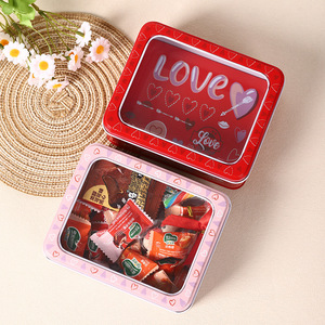 Caja de dulces de hojalata con tapa transparente hermética con diseño de amor para almacenamiento y regalo - Product Image 1