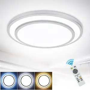 适用于客厅和卧室的带遥控可调光花板灯的发光二极管白色圆形嵌入式吸顶灯
