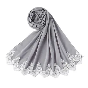 Pop Verkoop Plain Bubble Chiffon Sjaal Vrouwelijke Maleis Indonesisch Sjaal Wrap Sjaal Cover Twee Auto Kant