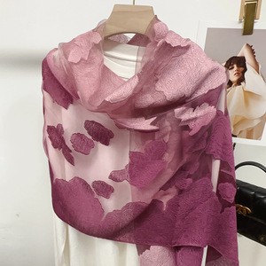 Nuova Sciarpa in Organza alla Moda, Colorata e Sfumata, con Stampa Floreale Rosa, Sexy Sciarpa da Donna, Hijab Tinta Unita - Product Image 1