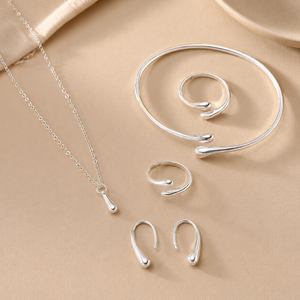 Ensemble de bijoux élégant réglable en forme de goutte d'eau, collier et boucles d'oreilles en alliage pour femmes, mariage, fête, fiançailles - Product Image 5