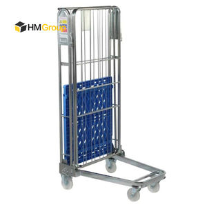 एक फ्रेम सामग्री परिवहन पोर्टेबल स्टील भंडारण तह तार जाल रोल पिंजरे ट्रॉली - Product Image 3