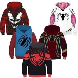 3D Print Anime Clothing Kids Boys Girls Hooded Sweatshirts Hip Hop Pullover Jacket Coat 3-13 Y Spiderman Hoodies