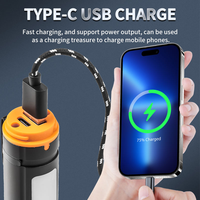 Lampe torche multifonctionnelle de secours avec marteau de sécurité, coupe-circuit, lumière LED COB zoomable, rechargeable par Type-C, torche d'urgence portable