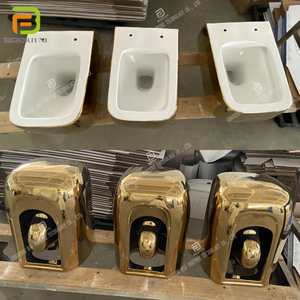Ensemble <span class=keywords><strong>WC</strong></span> et lavabo suspendus en céramique plaqué or de luxe BF pour salle de bain d'hôtel - Product Image 2