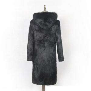 Cappotto invernale lungo Casual da donna <span class=keywords><strong>con</strong></span> <span class=keywords><strong>cappuccio</strong></span> in <span class=keywords><strong>pelliccia</strong></span> di coniglio taglie forti <span class=keywords><strong>con</strong></span> cerniera <span class=keywords><strong>nera</strong></span> <span class=keywords><strong>con</strong></span> maniche a tre quarti - Product Image 4