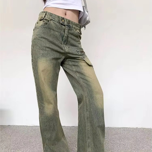 Customized <strong>Yellow</strong> Loose Straight Denim <strong>Women</strong> <strong>Jeans</strong> Plus Size Fashion Overalls High Waist <strong>Jeans</strong> Ladies Long <strong>Jeans</strong> - Product Image 1