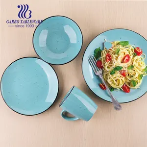 China factory cheap blue color glazed unique ceramic tableware fine stoneware dinner set 16pcs royal ceramic dinnerware sets