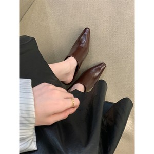 Sandalias de Tacón Medio con Punta Puntiaguda, de Cuero Genuino, Estilo Elegante, para Todas las Temporadas, Color Sólido, Envío Directo - Product Image 5