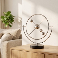 Sculpture Métallique Moderne Atom Orb, Décoration Artistique Abstraite Rotative, Écologique et Durable, Base en Marbre Noir, pour Maison, Bureau, Table