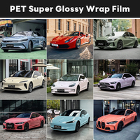 Usine En Gros Amovible Colle PET Doublure Super Brillant Noir Blanc Rouge Jaune Voiture Vinyle Wrap Rouleau Complet