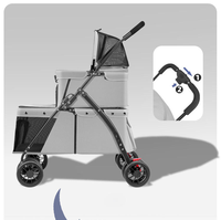 Poussette double pour animaux de compagnie, cadre métallique, détachable, 2 niveaux, 4 roues, légère, pliable, pour voyages en extérieur, poussette double pour animaux de compagnie
