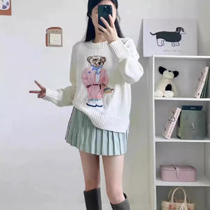 Suéter Coreano <span class=keywords><strong>de</strong></span> Algodón 100% para Mujer, Color Rosa, Cuello Redondo, Tejido Frontal, Estilo Americano, Colección Invierno - Product Image 2