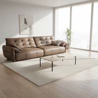 Ensemble de canapé modulaire en L en cuir pleine fleur pour salon, couleur Dune Mocha Biscuit, avec accoudoirs capitonnés et ottoman