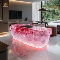 Comptoir de bar rectangulaire en résine transparente de luxe, style léger et luxueux, en quartz rose, table de bar scintillante, comptoir d'îlot