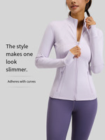 Veste de yoga pour femme, nouvelle collection automne, manches longues, coupe ajustée, col montant, polyester, taille élastique, courte, pour la course, le cyclisme et le fitness