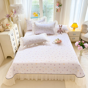 Ensemble de literie matelassé à fleurs de style français, <span class=keywords><strong>couvre</strong></span>-<span class=keywords><strong>lit</strong></span> en coton à volants en dentelle - Product Image 3