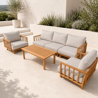 Ensemble de canapés modernes et confortables en bois de teck KD pour salon de jardin et extérieur - 5 places - Promotion