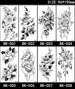Adesivi per tatuaggi con <span class=keywords><strong>fiori</strong></span> per schizzi all'ingrosso adesivi per tatuaggi delicati fiore di rosa fiore in bianco e nero - Product Image 3