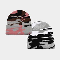 Bonnet en tricot camouflage à revers, chapeau d'hiver chaud à motif camouflage, casquette tricotée unisexe pour le ski et le snowboard en extérieur