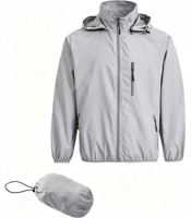 Veste coupe-vent imperméable pour homme, en polyester, à capuche, légère, pliable, avec pochette de transport, pour la randonnée, les voyages et les activités de plein air