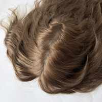 Système de remplacement capillaire à injection en PU à peau fine, brun moyen, avec cheveux humains vierges injectés