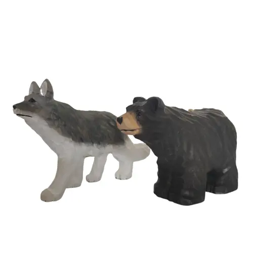 Decoración artística para el hogar, artesanía antigua en madera, animal tallado, Lobo Oso de madera, promoción