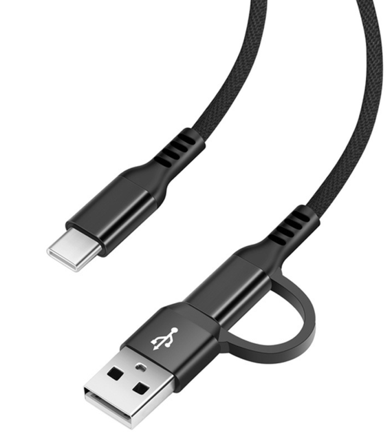 PD 20W 2 in 1 USB A/USB C to USB C Power Charge Data Transfer Cable 1m Nylon Braid
