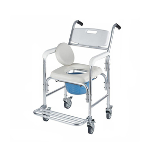 Chaise de toilette médicale pour salle de bain, avec cadre en aluminium à 4 roues, design pliable et réglable, capacité de 150 kg - Product Image 2