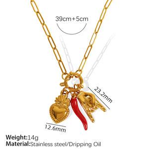 Trombone en acier inoxydable Cornicello italien Mano <span class=keywords><strong>Cornuto</strong></span> Main Symbole Corne Coeur Protection Collier à breloques - Product Image 6