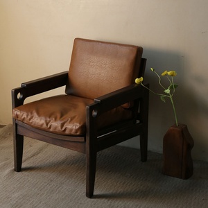 Sillón Moderno de Teca Sólida Estilo Wabi-Sabi con Tapicería Suave al Tacto, Asiento Cómodo para Dormitorio <span class=keywords><strong>y</strong></span> Sala de Estar - Product Image 2