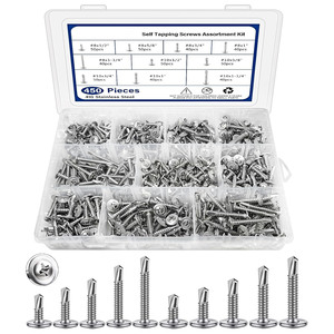 Self Tapping Screws Assortment Kit 450pcs 410 Stainless Steel Imperial Size For Metal Applications - Product Image 1