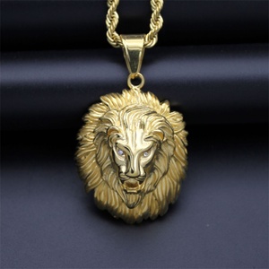 Collar de León Estilo Hip Hop, Chapado en Oro, Acero Inoxidable, con Zirconia en Forma de Ojo de León - Product Image 2